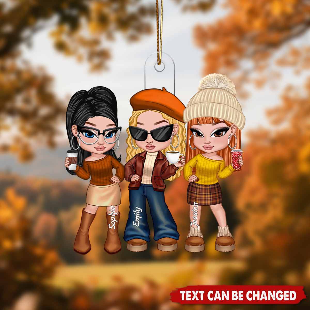 Y2K Besties Sisters Fall Season Retro Style - Personalized Christmas Acrylic Ornament