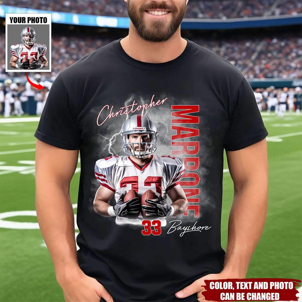 Football Player With Custom Photo - Personalized Pet Shirt, Gift For Football Lovers