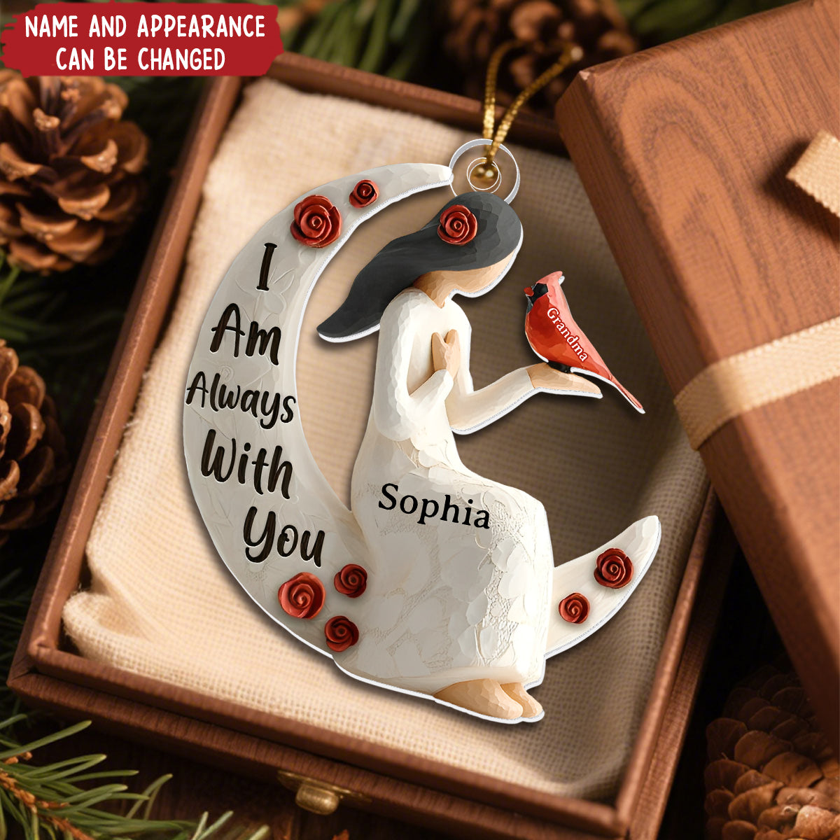 Cardinal On The Moon - Personalized Christmas Acrylic Ornament