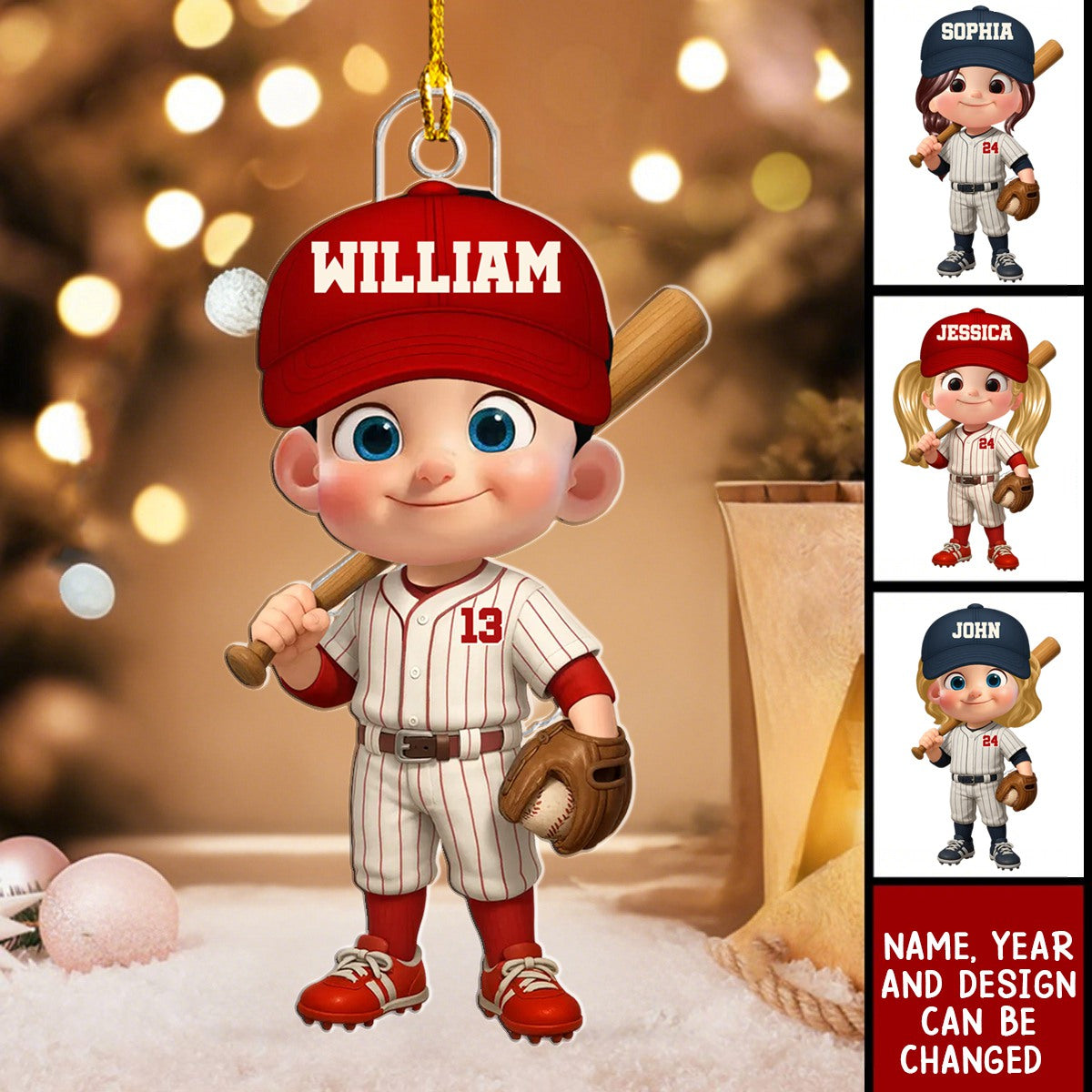 Little Kid Baseball - Personalized Christmas Acrylic Ornament