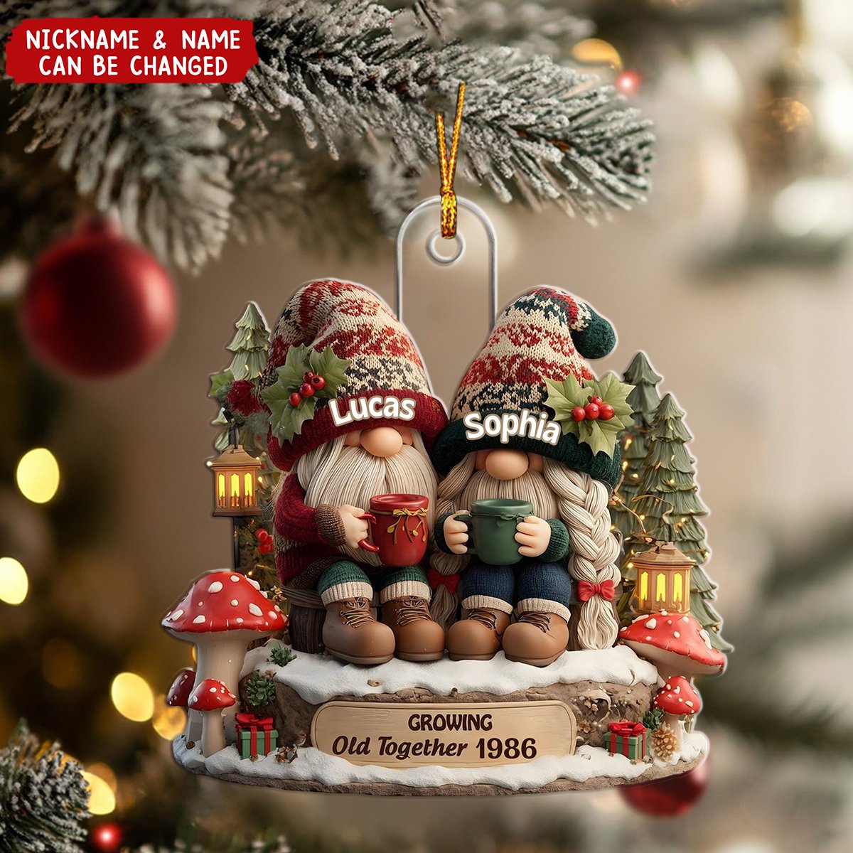 Going Old Together Dwarf Couple - Personalized Christmas Acrylic Ornament