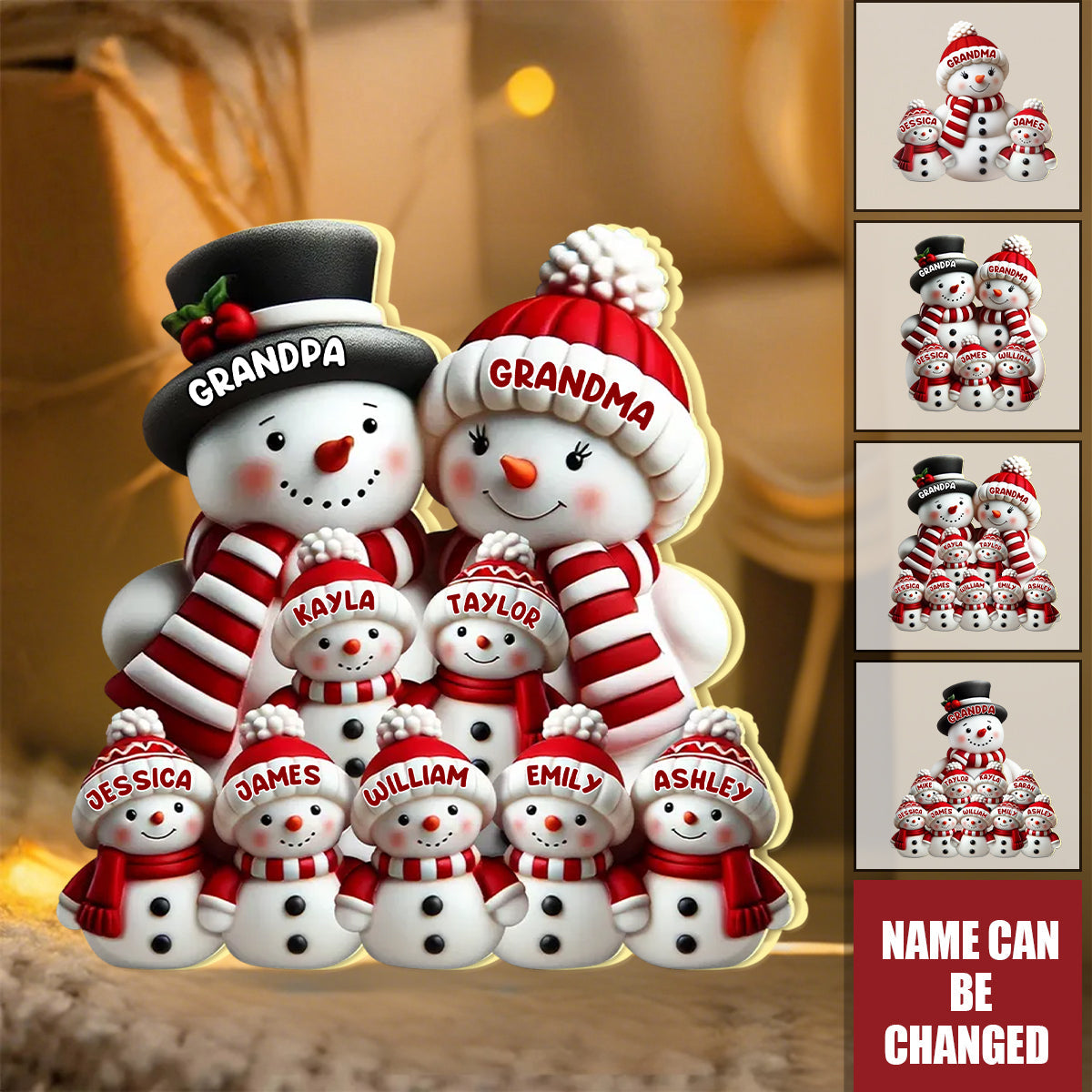 3D Effect Cute Snowman - Personalized Light Box, Gift For Family, Grandma, Grandpa
