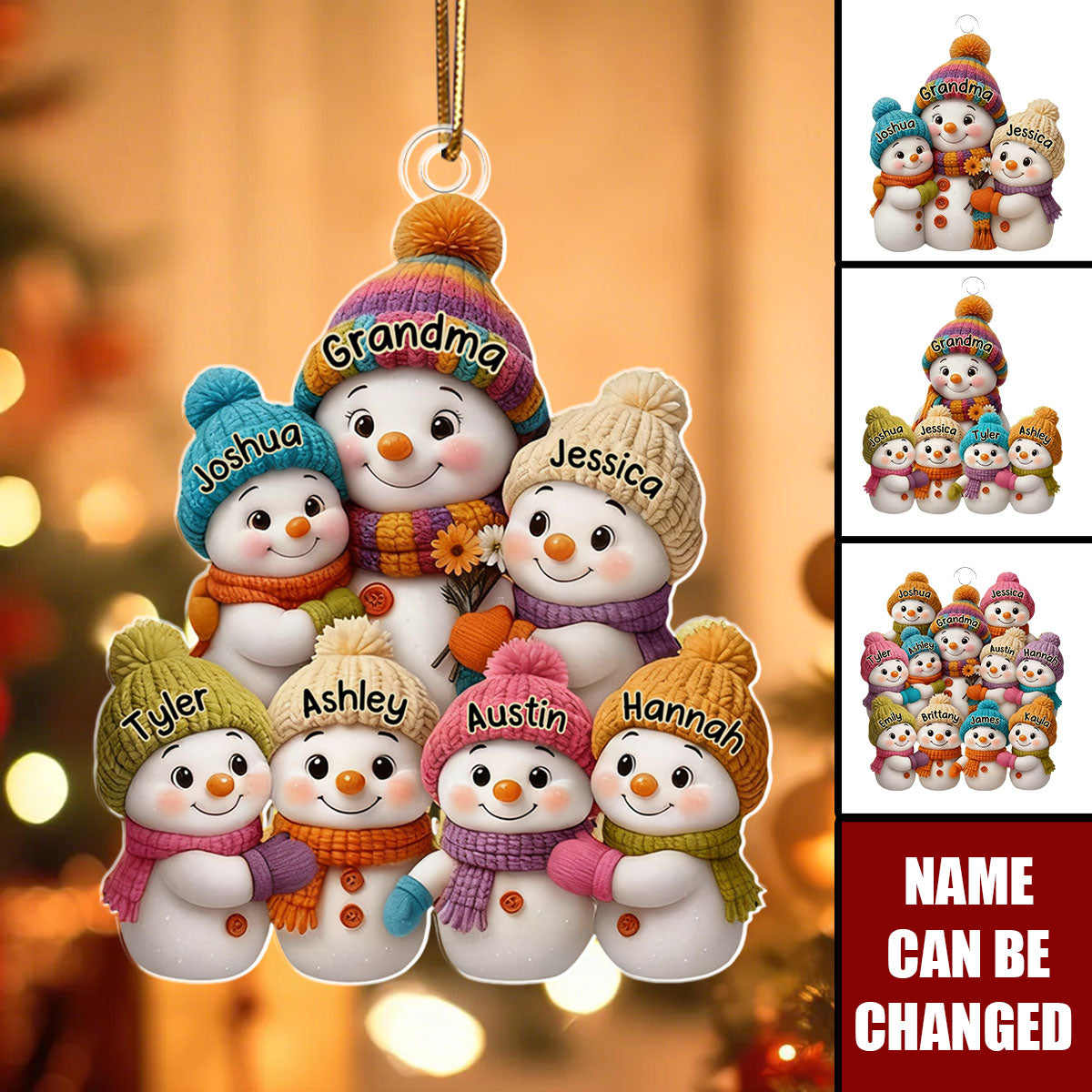 Snowman Grandma and Grandkids - Personalized Christmas Acrylic Ornament