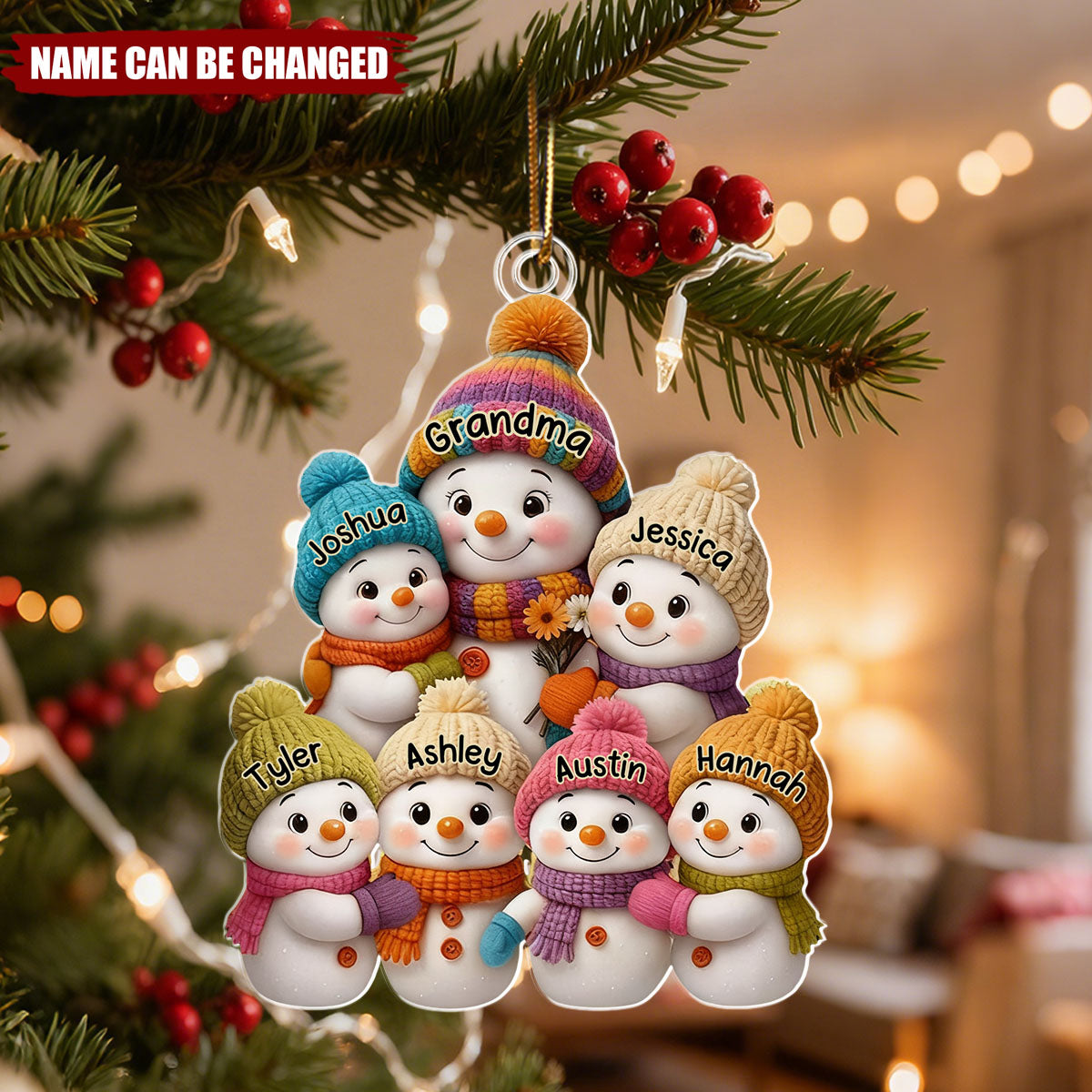 Snowman Grandma and Grandkids - Personalized Christmas Acrylic Ornament