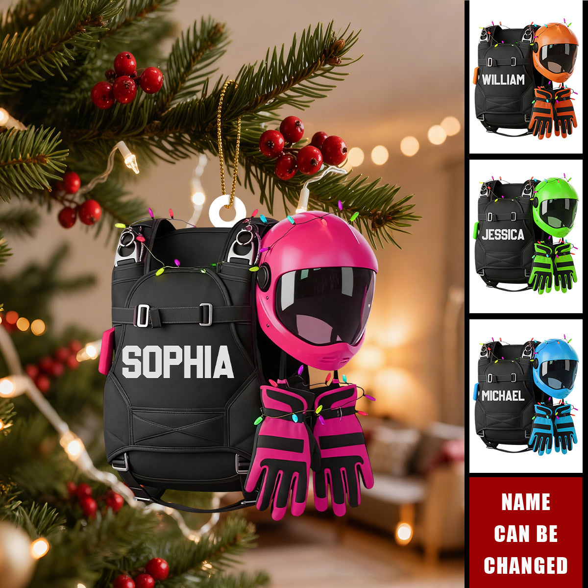 Skydiving Backpack - Personalized Christmas Acrylic Ornament