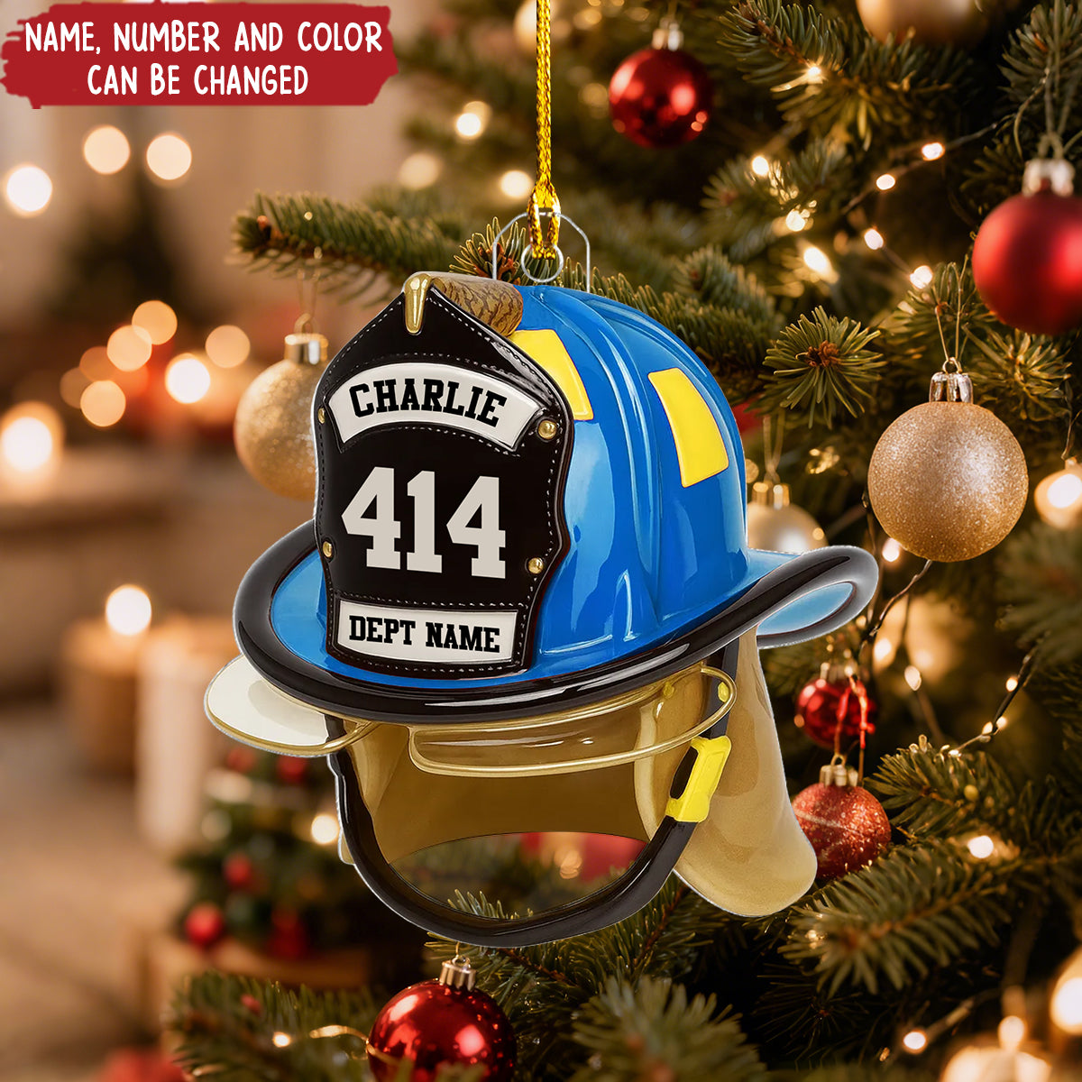 3D Effect Firefighter Helmet - Personalized Christmas Acrylic Ornament