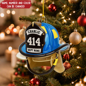 3D Effect Firefighter Helmet - Personalized Christmas Acrylic Ornament