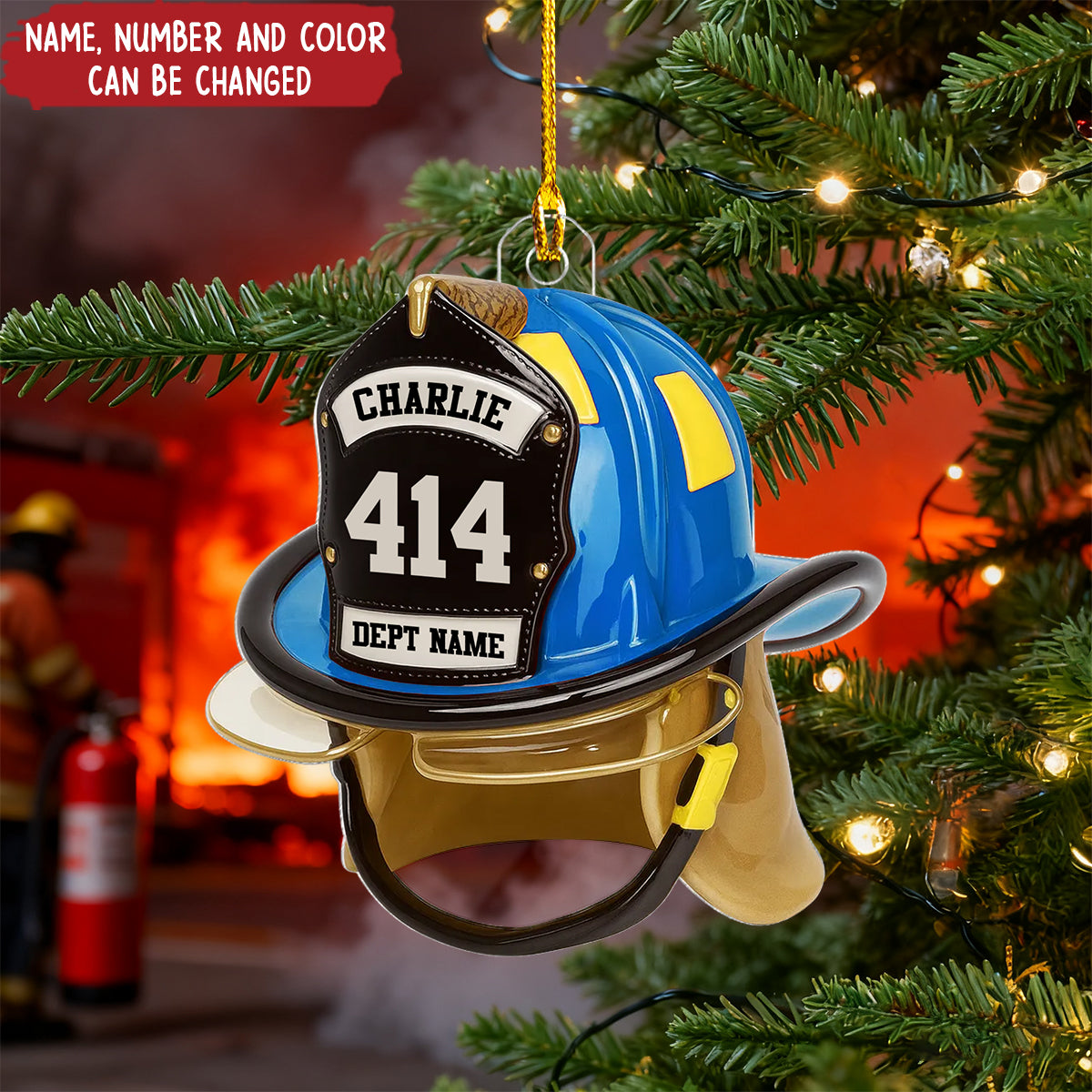 3D Effect Firefighter Helmet - Personalized Christmas Acrylic Ornament