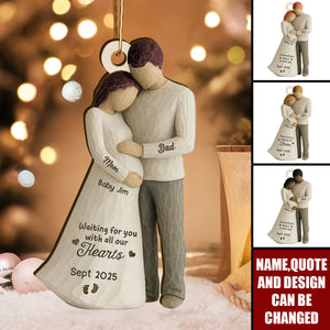 Waiting For You With All Our Hearts Couple Expecting Baby - Personalized Wooden Ornament