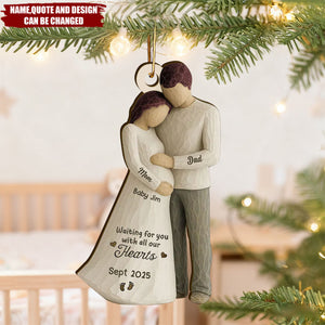 Waiting For You With All Our Hearts Couple Expecting Baby - Personalized Wooden Ornament