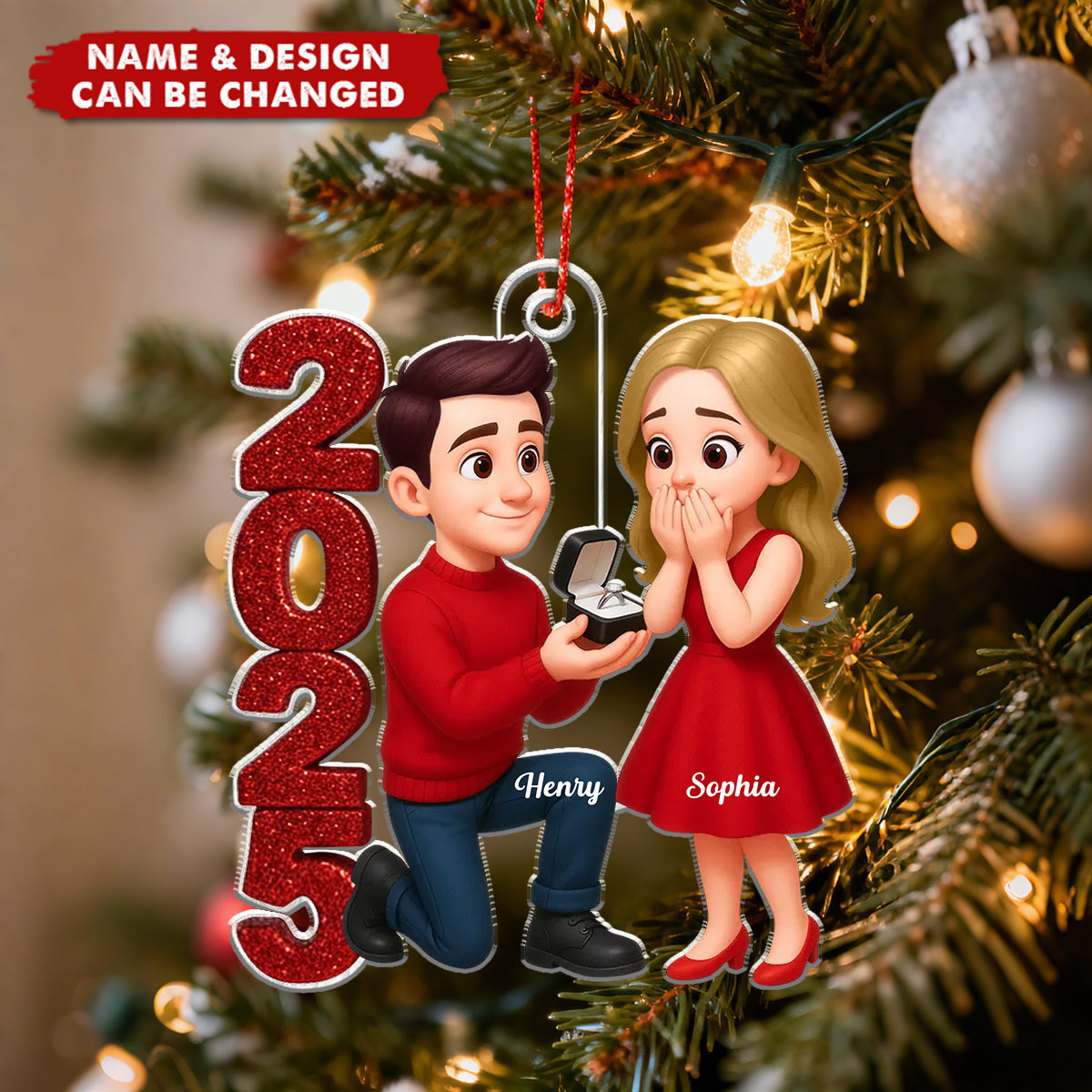 2025 Marriage Proposal Couple - Personalized Christmas Acrylic Ornament, Newly Engaged Gift