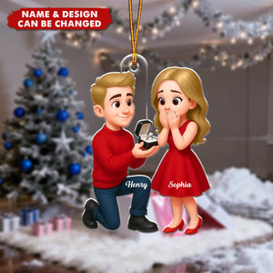 Marriage Proposal Couple - Personalized Christmas Acrylic Ornament, Newly Engaged Gift