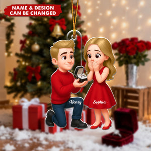 Marriage Proposal Couple - Personalized Christmas Acrylic Ornament, Newly Engaged Gift