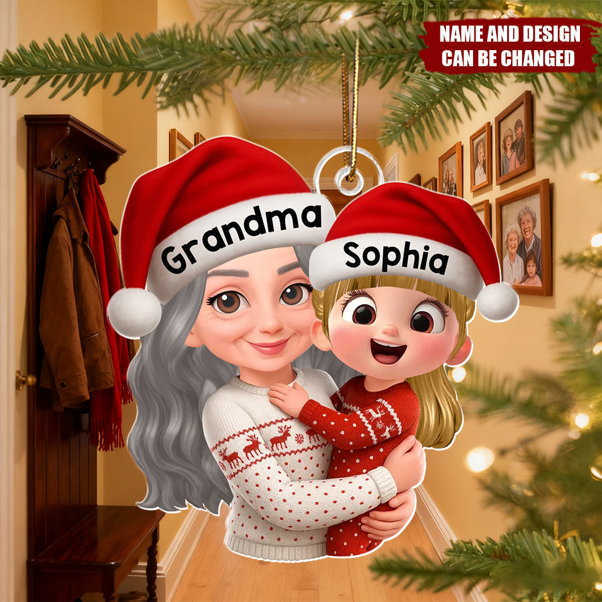 Christmas Joyful Grandma Hugging Grandkid - Personalized Christmas Acrylic Ornament
