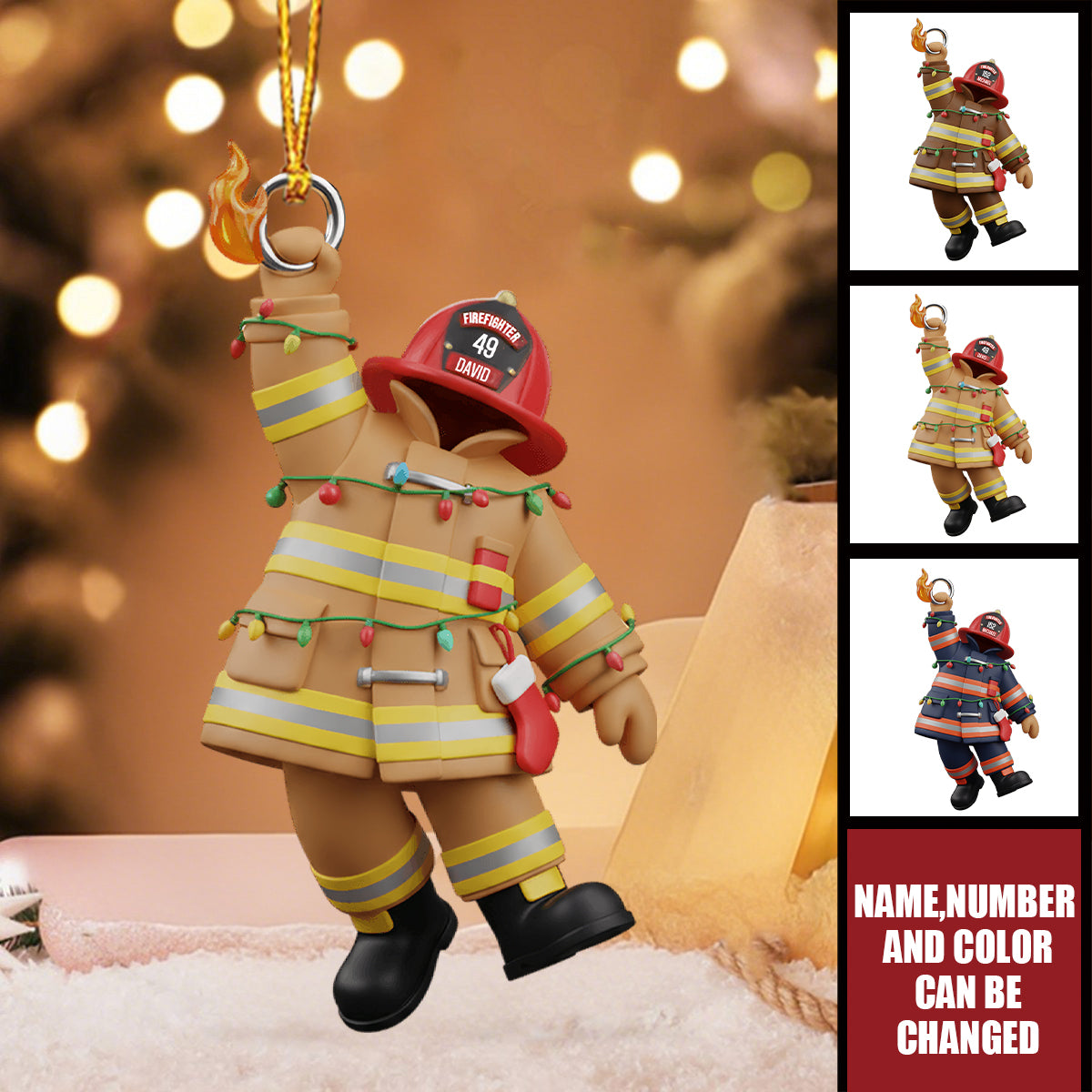 Holiday Firefighter Hero - Personalized Christmas Acrylic Ornament