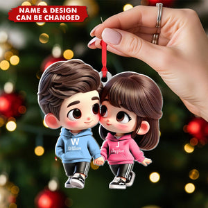 Cute Cartoon Couple Holding Hands - Personalized Christmas Acrylic Ornament