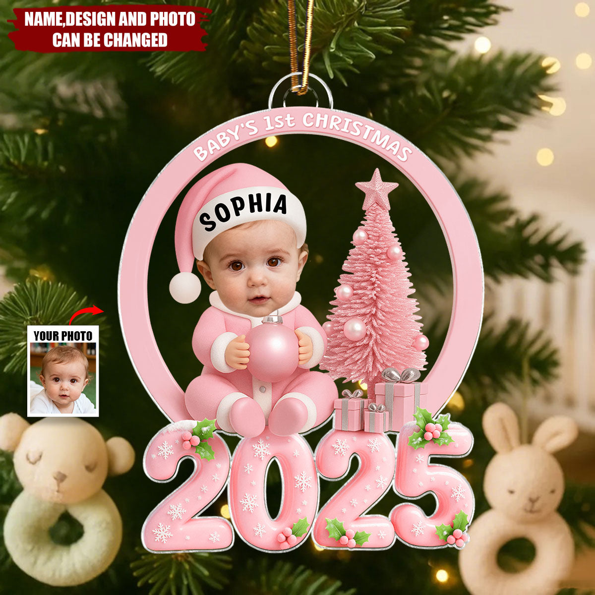 Baby Photo Beside Christmas Tree 2025 - Personalized Christmas Acrylic Ornament