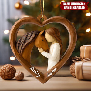 3D Wooden Effect Girl & Her Horse - Personalized Wooden Ornament