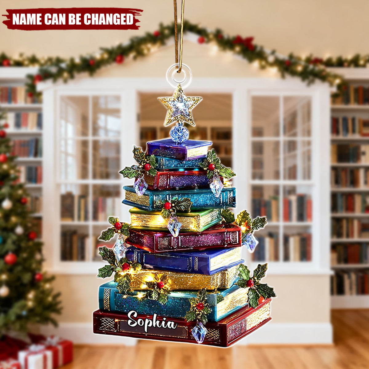 Book Tree for Christmas - Personalized Christmas Acrylic Ornament