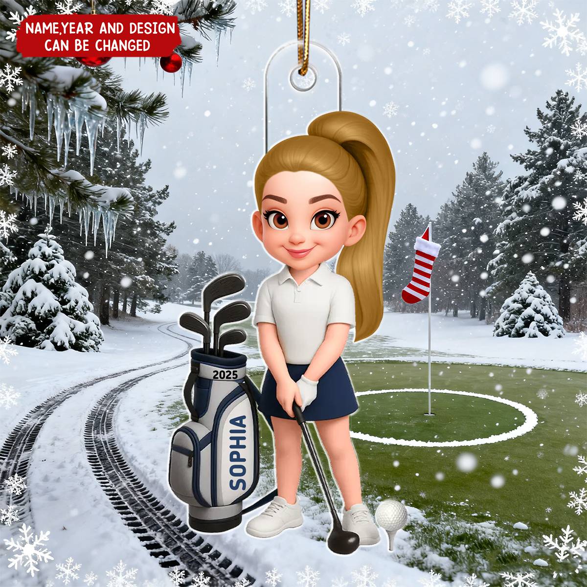 Christmas Golf Man Woman - Personalized Christmas Acrylic Ornament