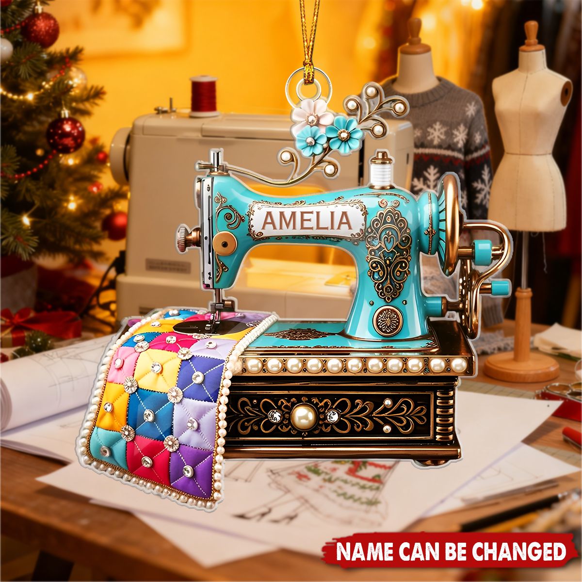 Sewing Machine - Personalized Christmas Acrylic Ornament, Gift For Seamstress