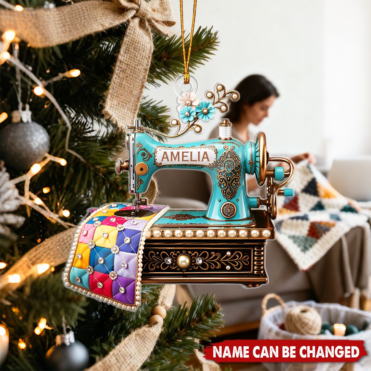 Sewing Machine - Personalized Christmas Acrylic Ornament, Gift For Seamstress