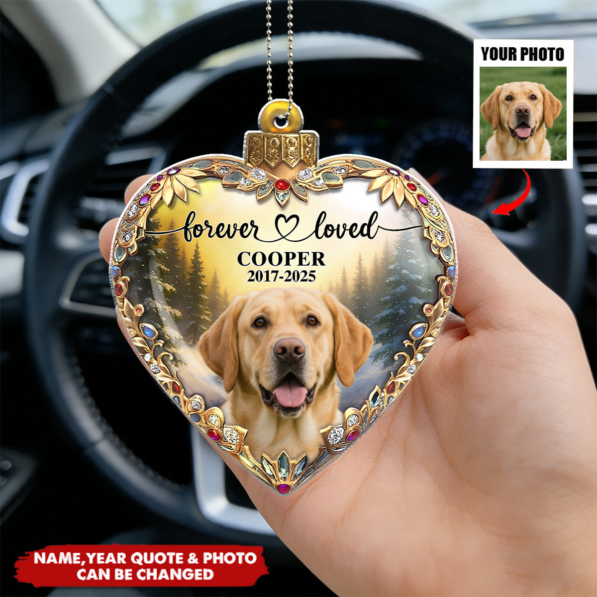 Custom Photo Forever Loved Memorial Dog Cat Family 3D Effect - Personalized Acrylic Car Hanger