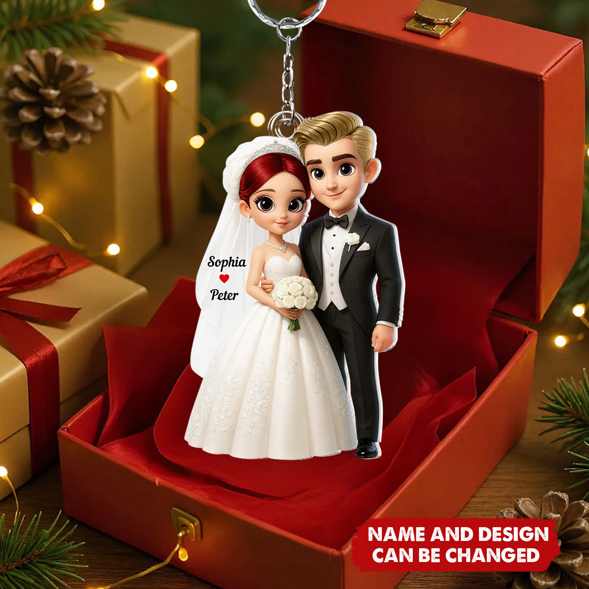 3D Cartoon Married Couple - Personalized Acrylic Keychain, Gift for Couple