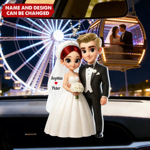 3D Cartoon Married Couple - Personalized Car Hanger, Gift for Couple