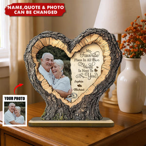 Favorite Place Next To You Couple Custom Photo 2D Flat - Personalized 2-Layered Wooden Plaque - Anniversary Gift, Valentine's Gift For Him, For Her