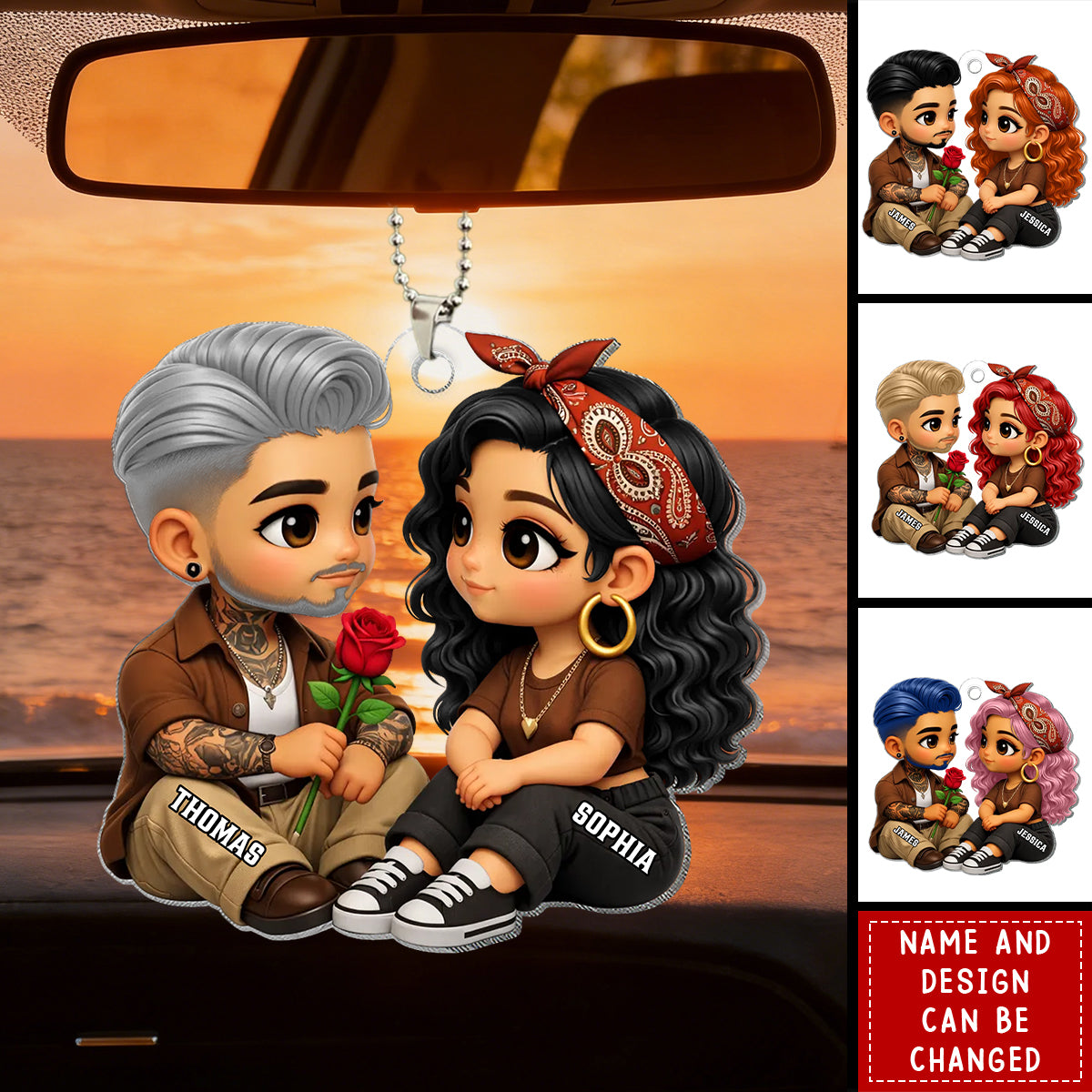 3D Effect Cute Couple A Rose For You - Personalized Car Ornament
