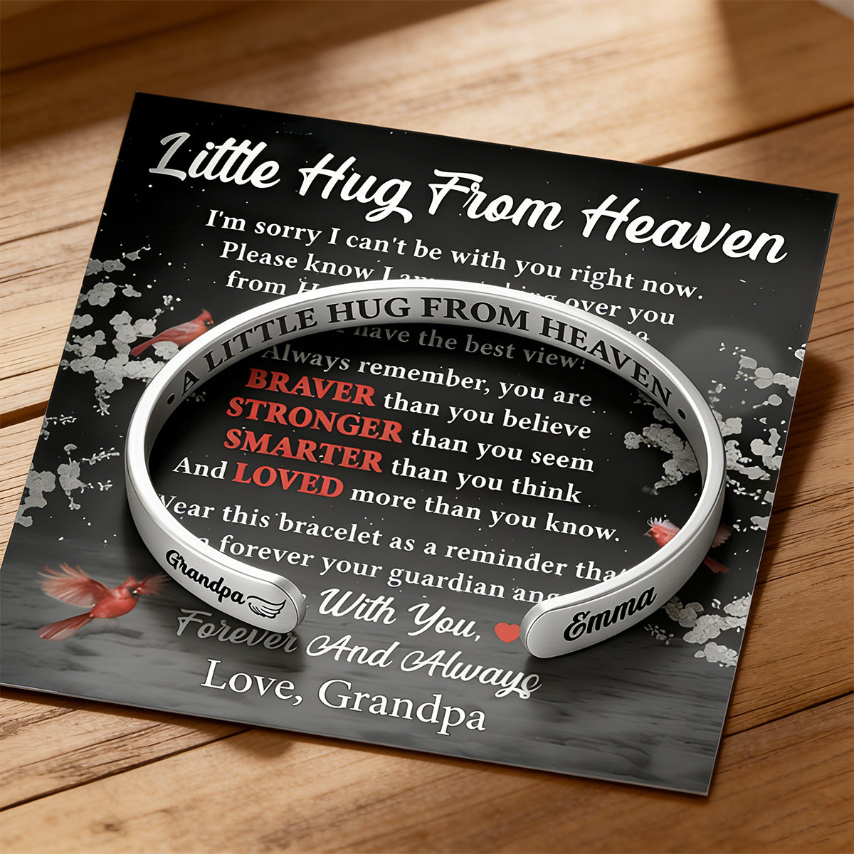 Little Hug From Heaven - Personalized Cuff Bangle Bracelet With Box