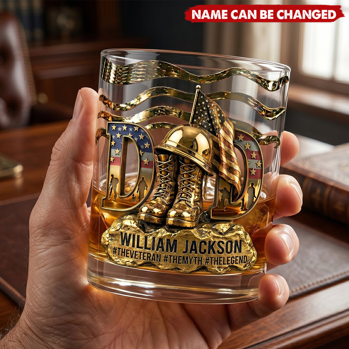 Proud Veteran Dad - Personalized Whiskey Glass,  Father's Day Gift For Dad, Grandpa