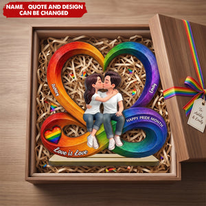 Happy Pride Month, LGBT+ Couple Infinity Love - Personalized 2-Layered Wooden Plaque - Gift For Couple