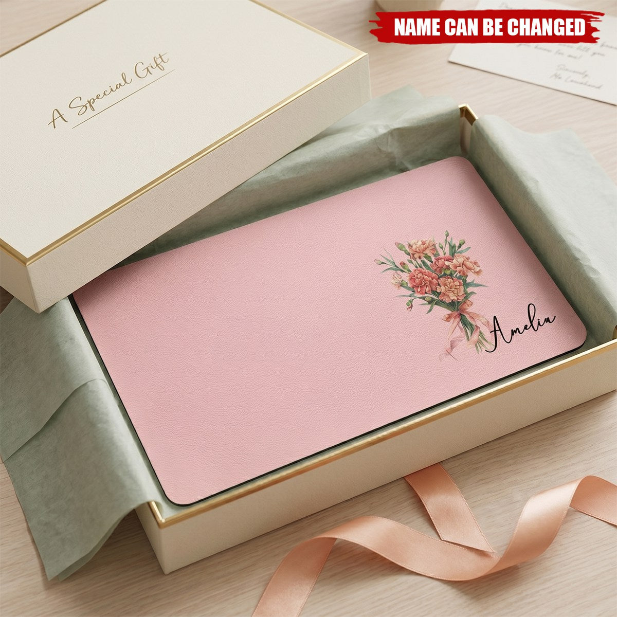 Custom Birth Flower & Name For Her, Coworkers, Friends, Teacher - Personalized Desk Mat