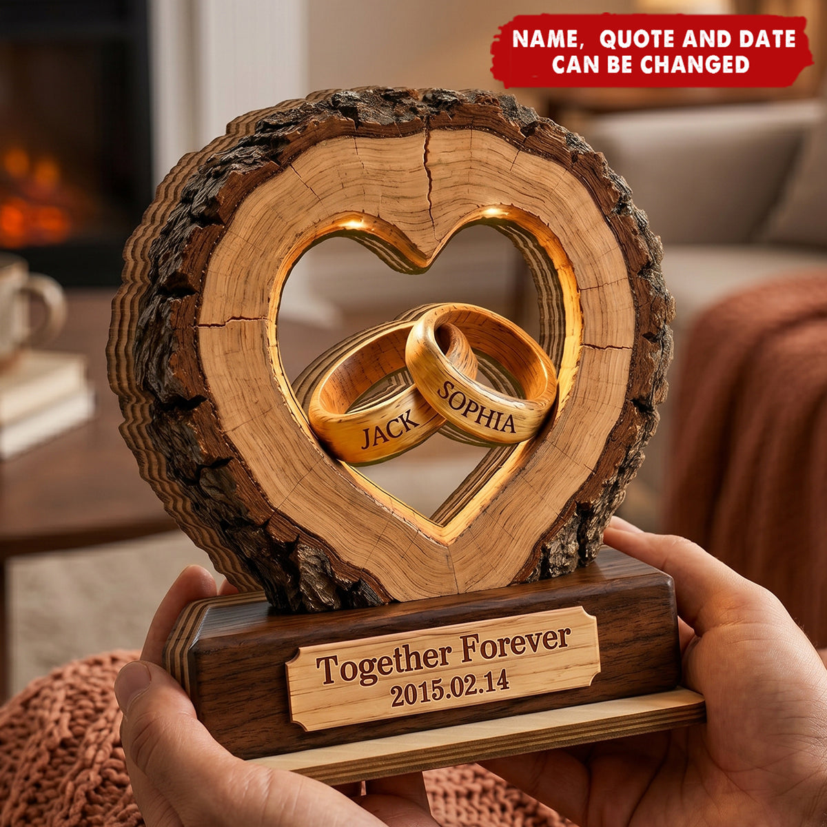 Together Forever Couple Anniversary 2D Flat Plaque - Personalized 2-Layered Wooden Plaque - Heartfelt Gift for Her, for Him