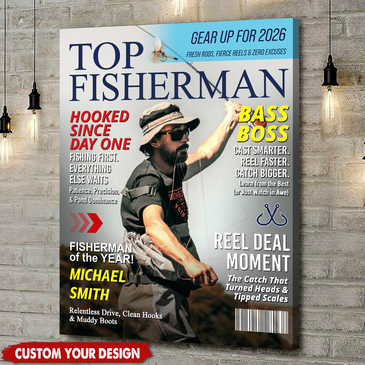 Custom Fishing Magazine Cover Personalized Poster, Angler Funny Fisherman Gift