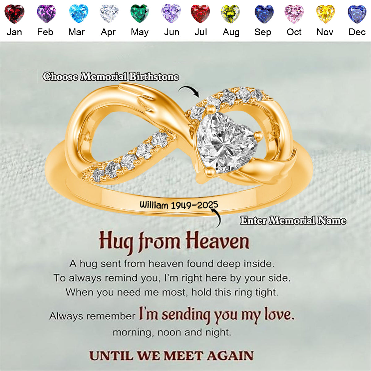 Personalized Angel Wing Infinity Ring with Heart Birthstone and Engraved Text Birthday Anniversary Gift for Her