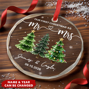 Personalized Circle Glass Ornament, Custom First Christmas Wedding Anniversary Gift For Couple