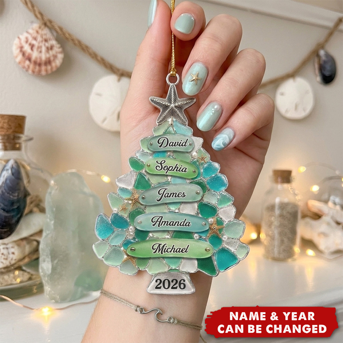 Custom Sea Glass Acrylic Ornament - Personalized Christmas Birthday Gifts For Mom, Dad, Brother, Sister - Home Filled With Cheer