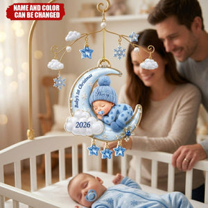 Personalized Sleeping Baby Crescent Moon Acrylic Ornament - Gift For New Parents, Baby Shower, Baby First Christmas