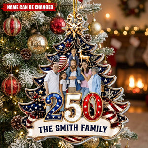 250th Anniversary Custom Family Photo & Name Usa Patriotic Keepsake Gifts - Personalized Ornament