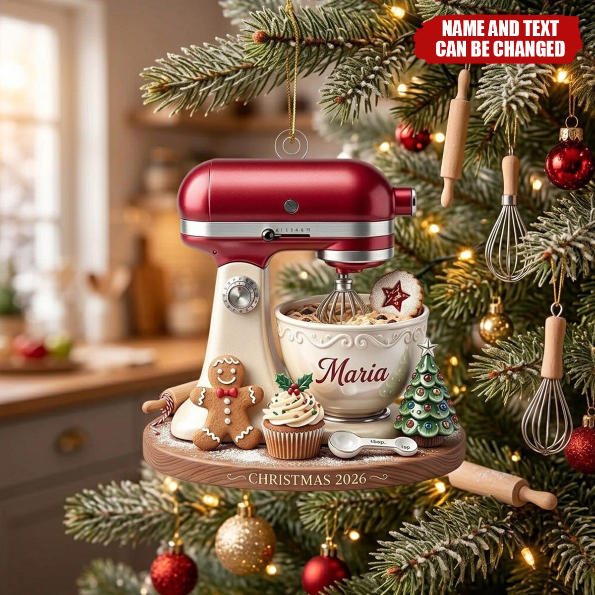Personalized Stand Mixer Christmas Ornament - Custom Name Baker Keepsake Gift for Kitchen Lovers