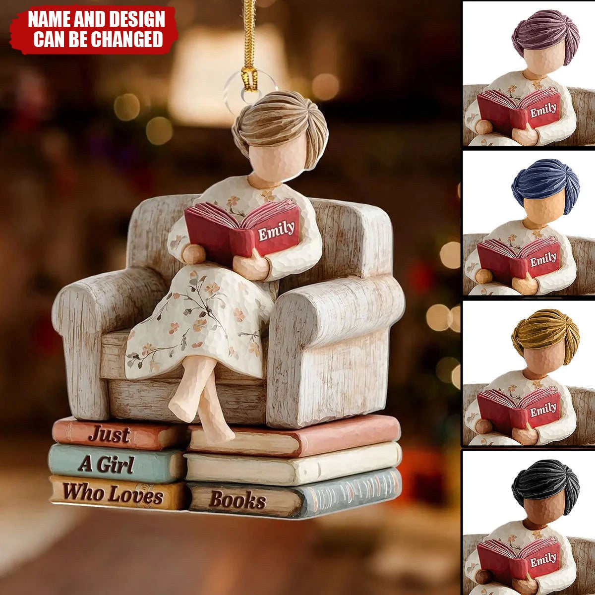 Just A Girl Who Loves Books Acrylic Ornament - Personalized Book Lover Gift for Bookworm