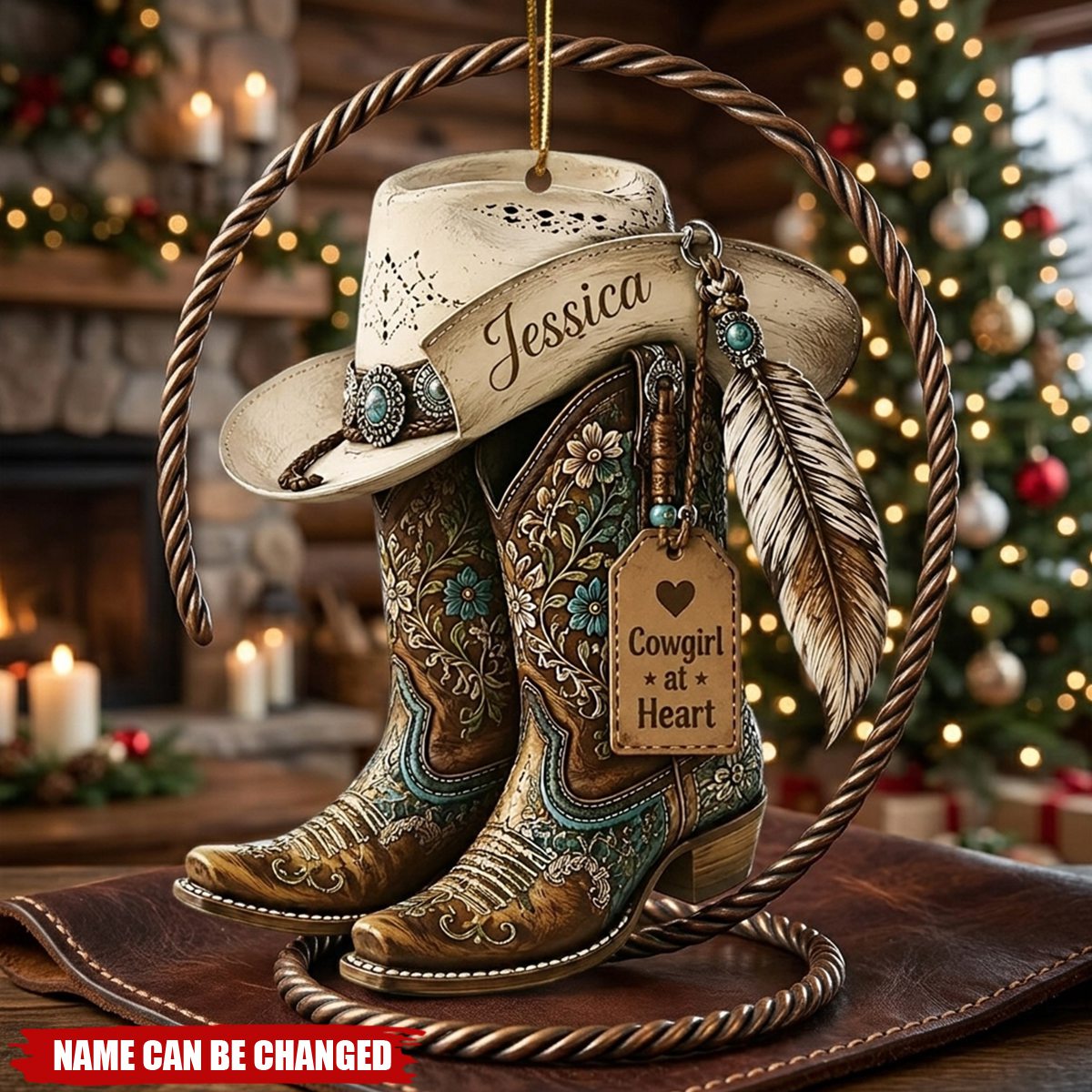Personalized Cowgirl Boots Acrylic Custom Shape Ornament, Custom Western Hat Ornament, Cowgirl Heart Keepsake, Cowboy Christmas Gift