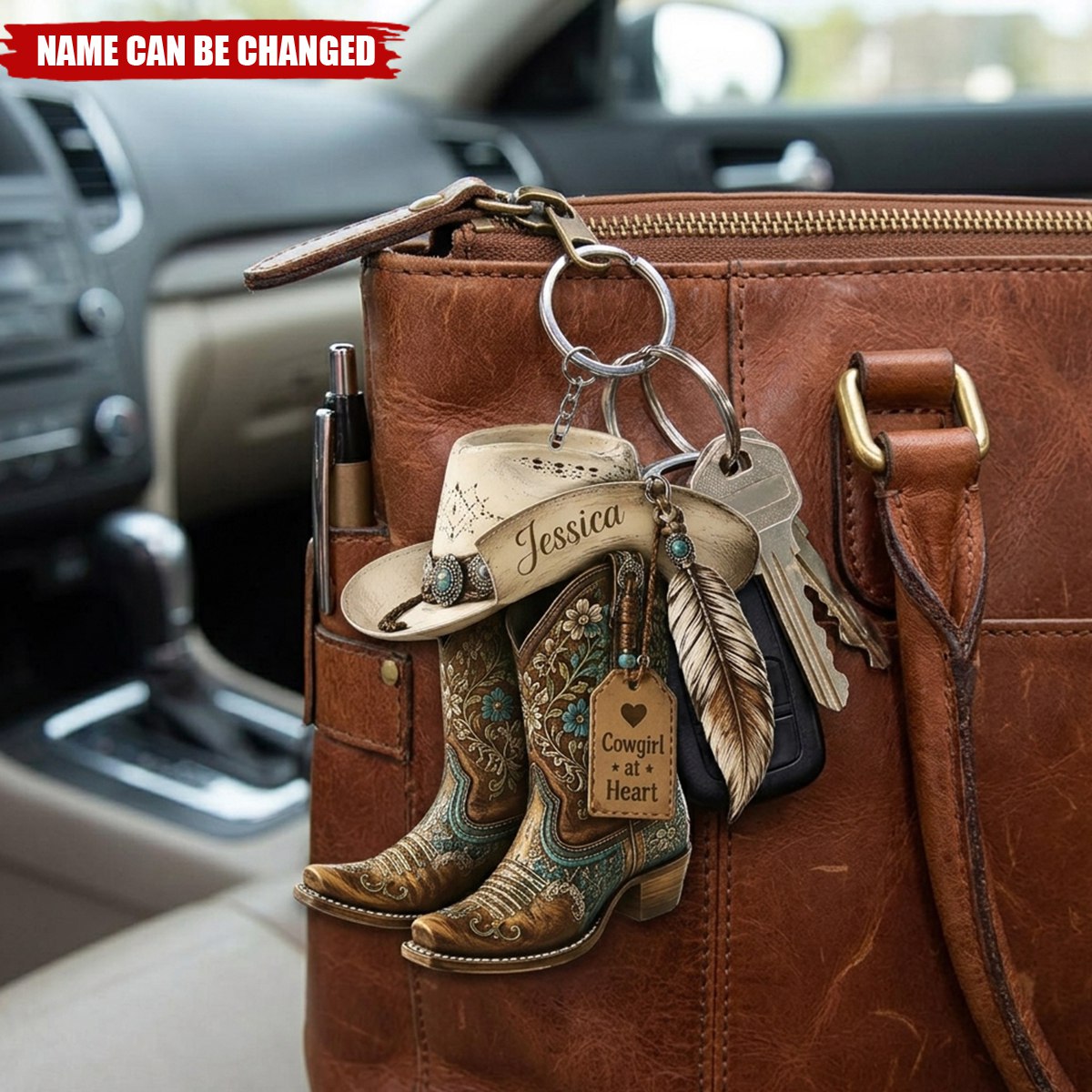 Personalized Cowgirl Boots Acrylic Keychain, Custom Western Hat Keychain, Cowgirl Heart Keyring, Cowboy Keepsake Gift