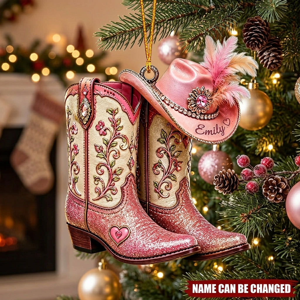 Personalized Cowgirl Boots Acrylic Custom Shape Ornament, Custom Western Hat Ornament, Cowgirl Heart Keepsake, Cowboy Christmas Gift