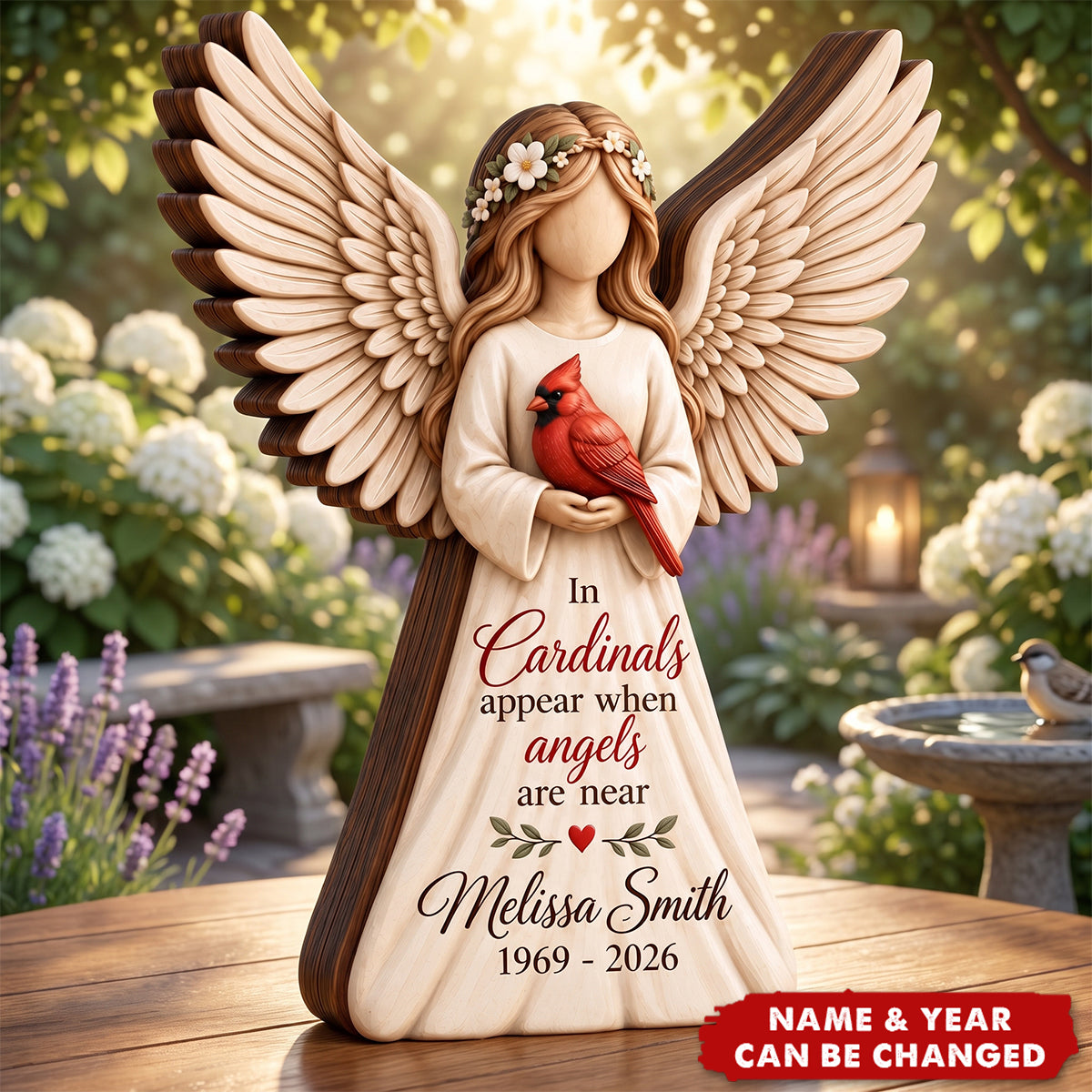 Personalized Cardinal Angel Wooden Block - Gift For Grief & Memorial Loved Ones
