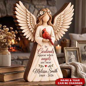 Personalized Cardinal Angel Wooden Block - Gift For Grief & Memorial Loved Ones