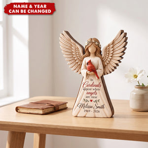 Personalized Cardinal Angel Wooden Block - Gift For Grief & Memorial Loved Ones
